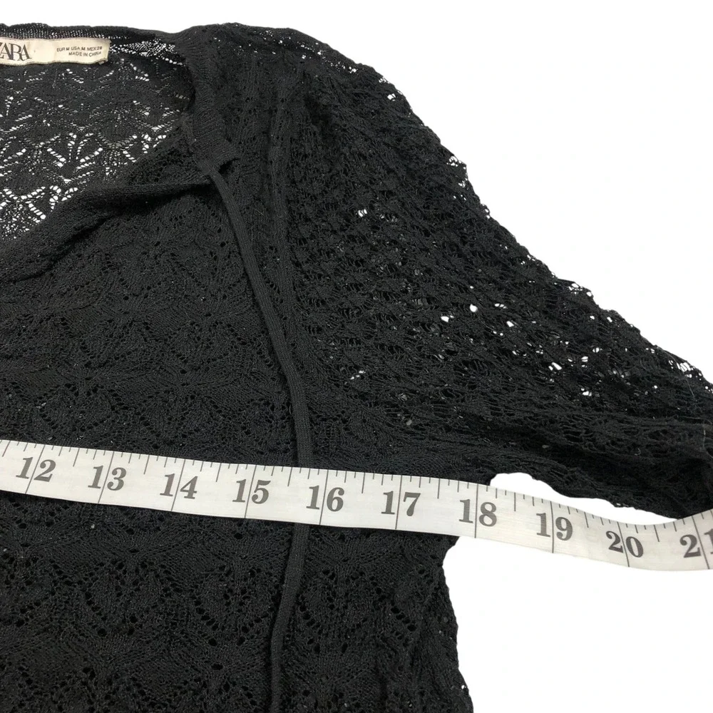Zara Crochet Lace Knit Tie Front Bell Sleeve Crop Top Medium Witchy Whimsigoth